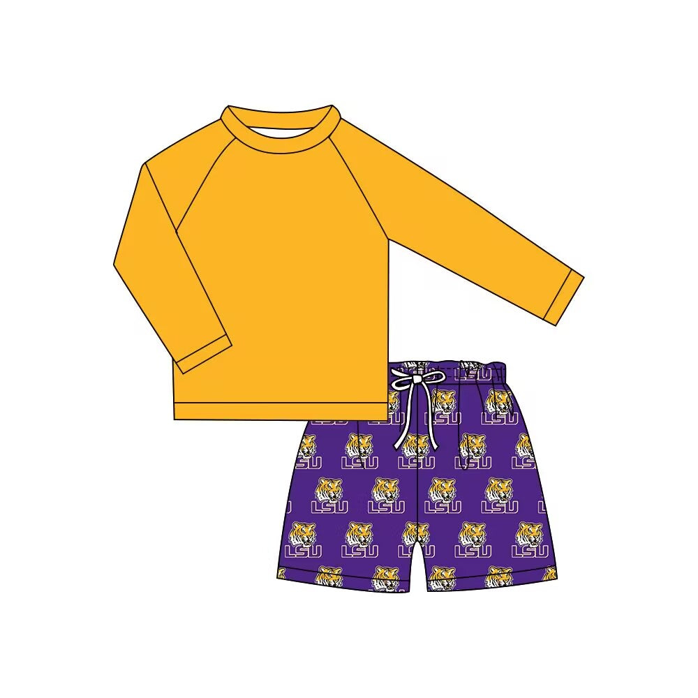 (Custom Design Preorder MOQ 5)  Team's LSU Print Boys 2 Pieces Swimsuits