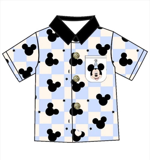 (Custom Design Preorder MOQ 5)  Cartoon Mouse Print Boys Birthday Polo Tee Shirts Top