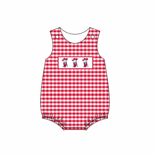 (Custom Design Preorder MOQ 5) Football Team's Ole Red Plaid Print Baby Kids Summer Romper