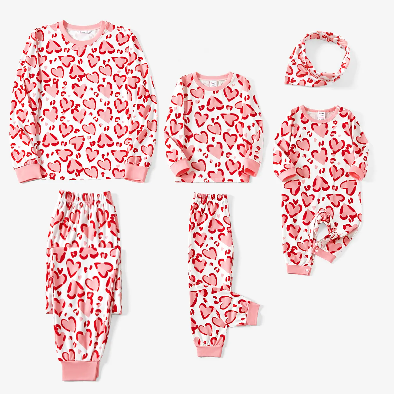 (Custom Design MOQ 5) Adult Pink Heart Print Woman Valentine's Pajamas Clothes Set