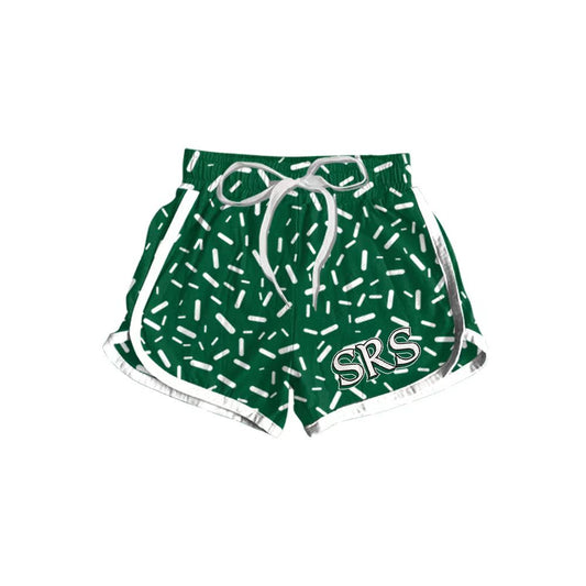 (Custom Design Preorder MOQ 5 Each Item) Team's SRS Green Sprinkles Print Summer Bottom Sports Shorts Mom and Me Matching Clothes