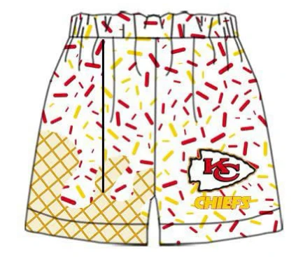 (Custom Design Preorder MOQ 5 )Team's White KC CHIEFS Sprinkles Print Kids Summer Bottom Shorts