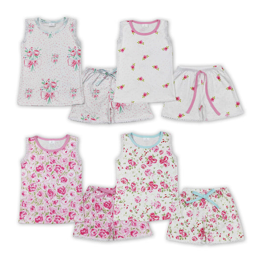 Flowers Print Girls Summer Clothes Set Sisters Wear