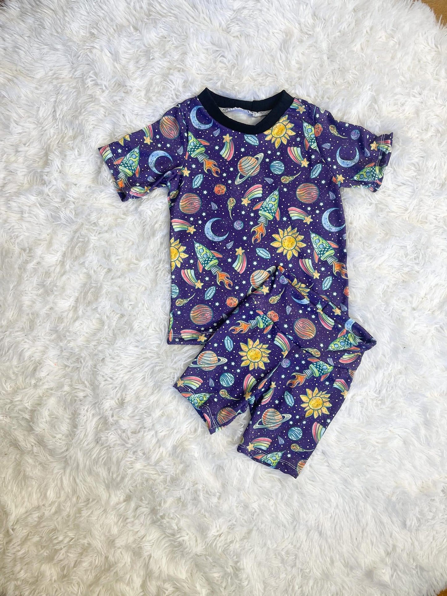 (Custom Design Preorder MOQ 5)  Spacecraft Boys Summer Pajamas Clothes Set
