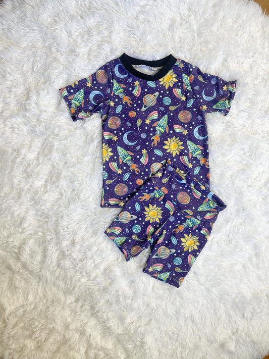 (Custom Design Preorder MOQ 5)  Spacecraft Boys Summer Pajamas Clothes Set