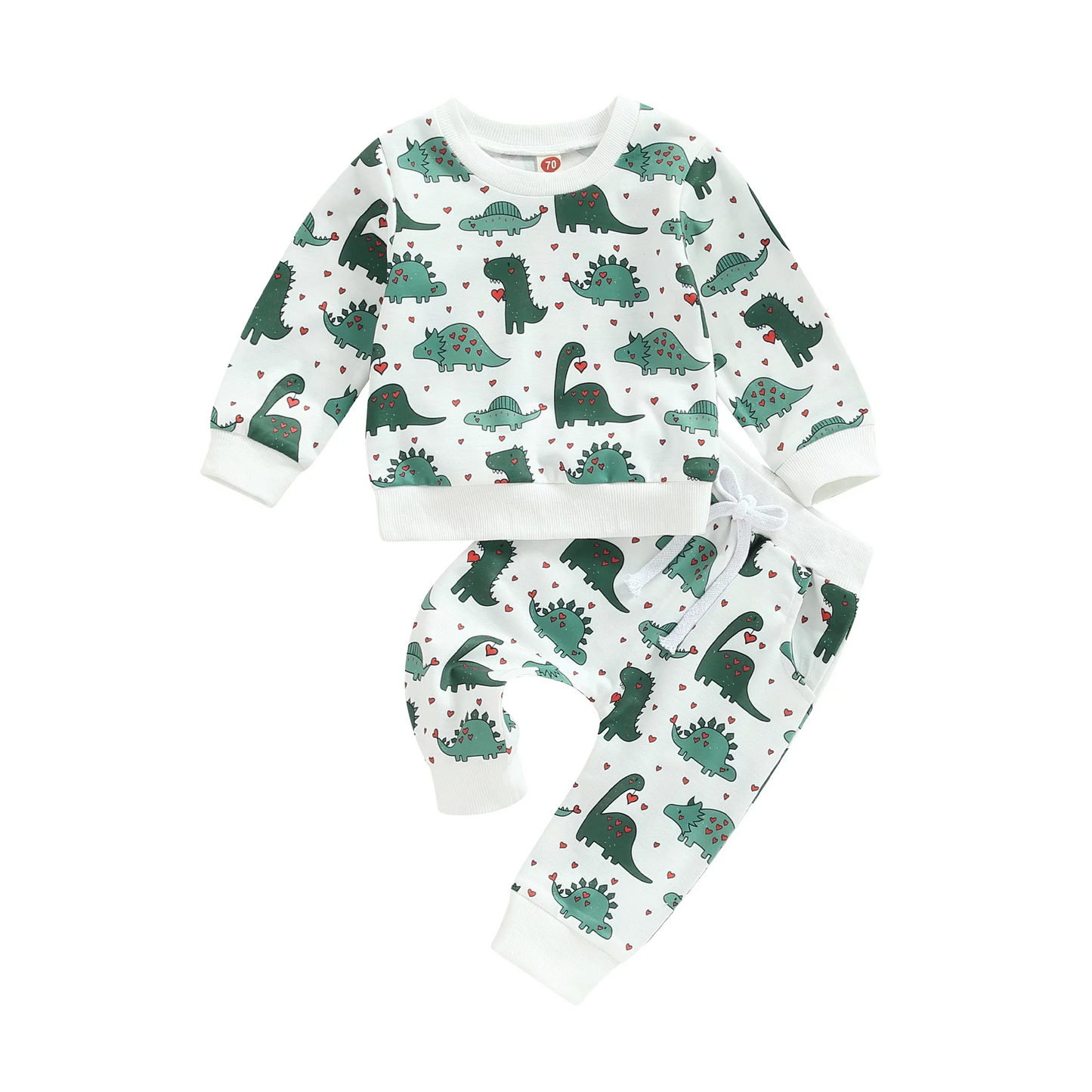 (Custom Design Preorder MOQ 5)  Dino Heart Print Boys Pajamas Valentine's Clothes Set