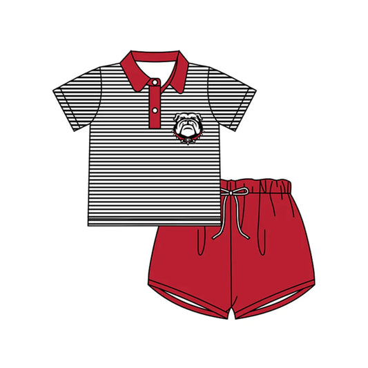 (Custom Design Preorder MOQ 5) Team's Georgia Polo Top Red Shorts Boys Summer Clothes Set