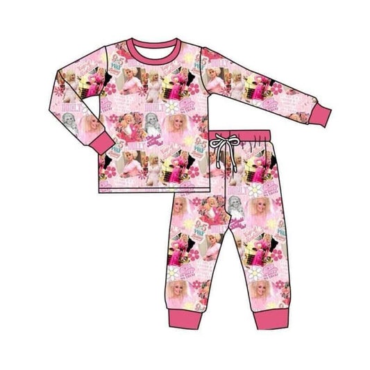 (Custom Design Preorder MOQ 5) Pink Singer Doll Vibes Print Girls Pajamas Clothes Set