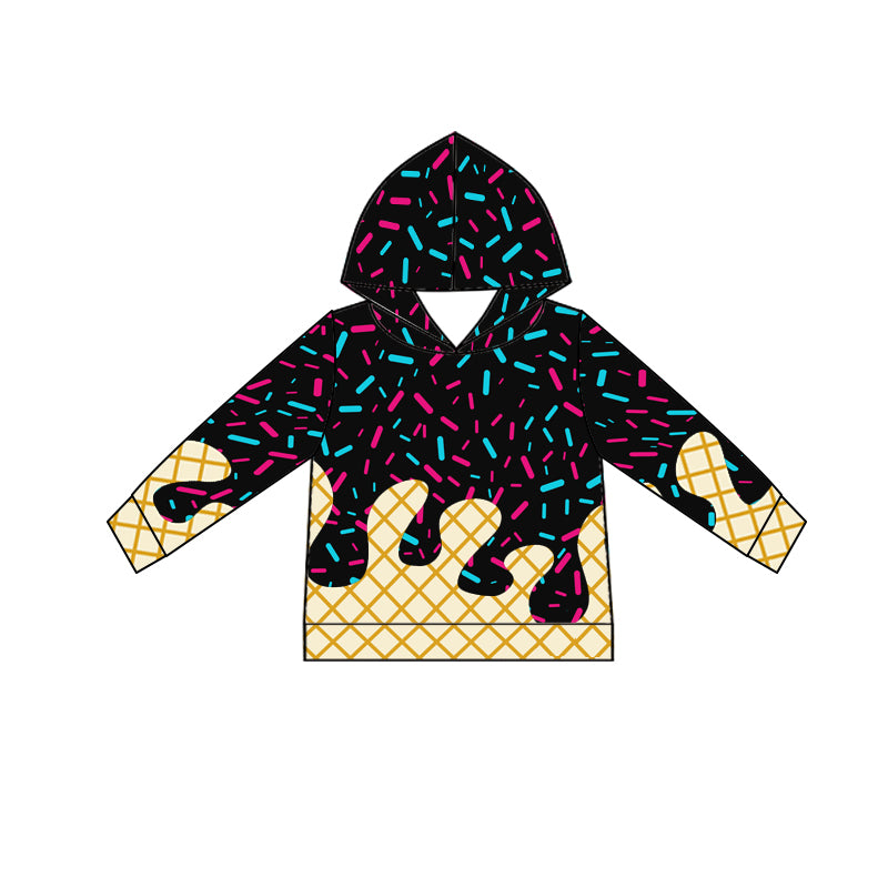 (Custom Design Preorder MOQ 5) Team's Black Print Girls Long Sleeve Hoodie Tops