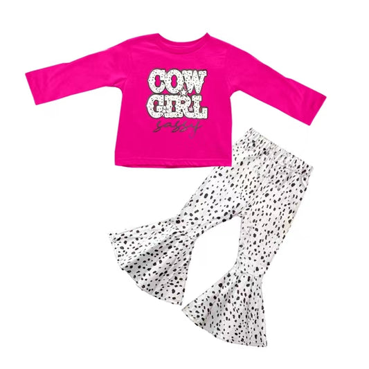 (Custom Design Preorder MOQ 5) Cow Girl Sassy Top Bell Pants Girls Clothes Set