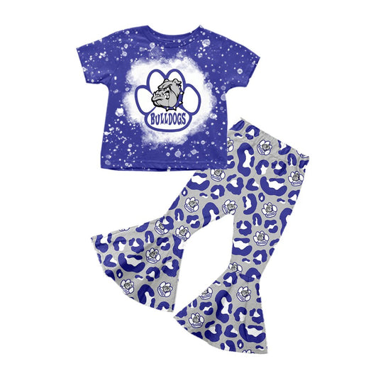 (Custom Design Preorder MOQ 5) Team's BULLDOGS PAW Print Bell Pants Girls Clothes Set