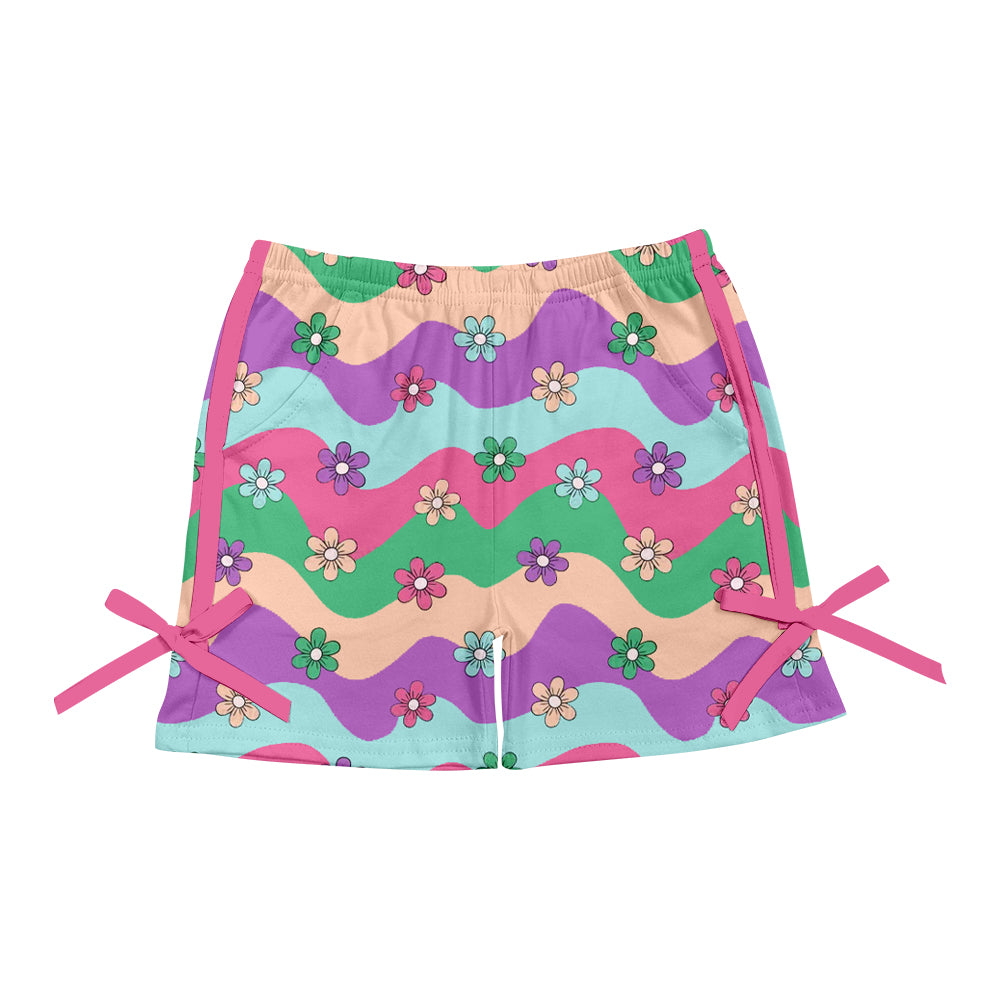 3.29(Custom Design Preorder MOQ 5) Colorful Flowers Print Girls Summer Bottom Shorts