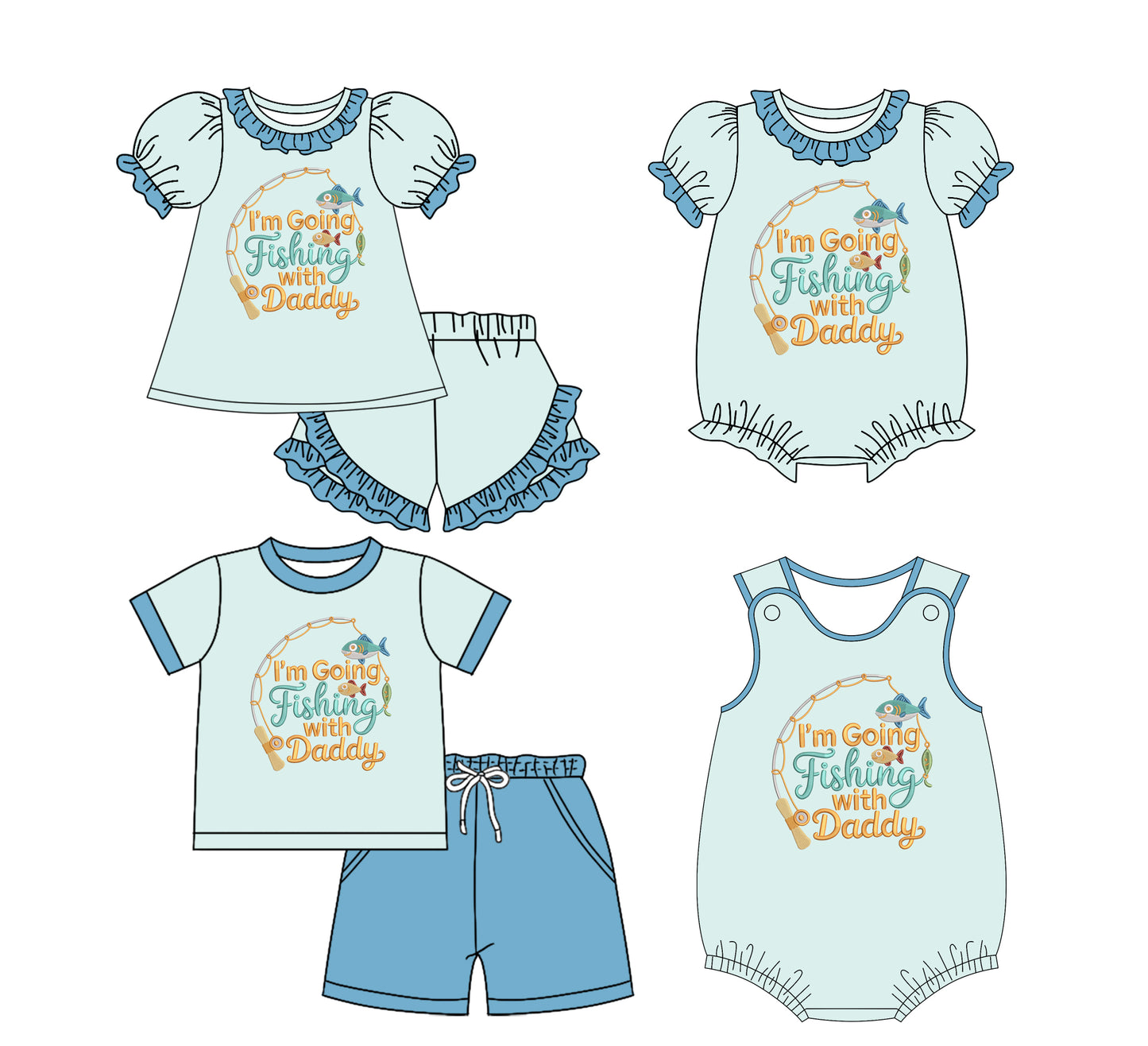 11.29(Custom Design Preorder MOQ 5 Each Design) Fishing With Daddy Print Kids Summer Matching Clothes Sibling Wear