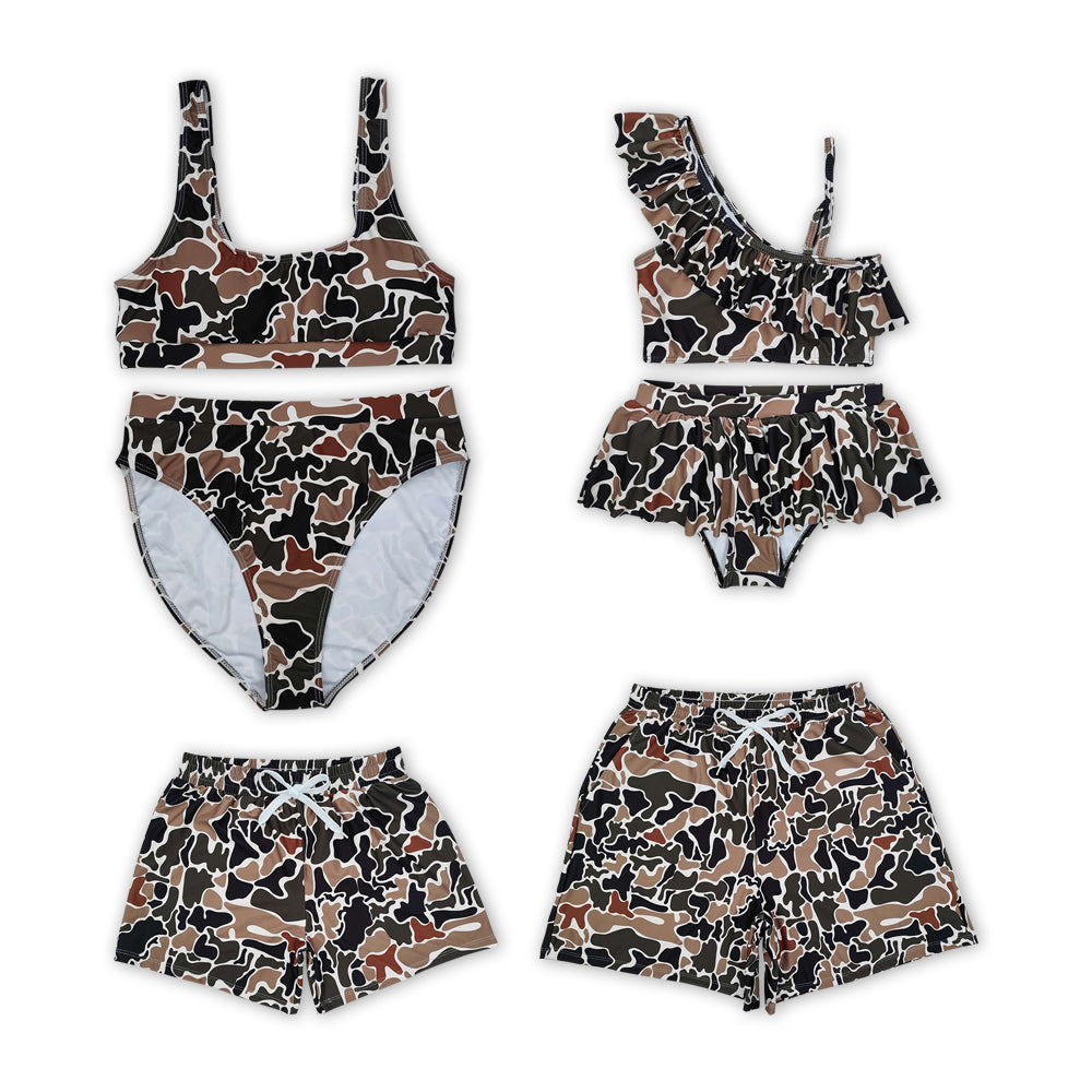 Brown Camo Print Family Matching Swimsuits