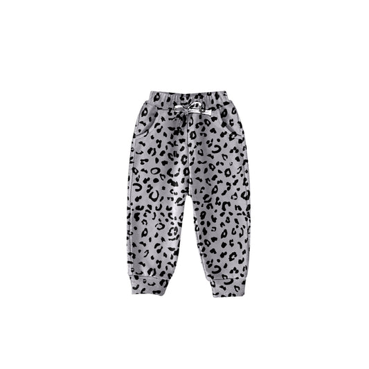 (Custom Design Preorder MOQ 5) Grey Leopard Print Girls Pants