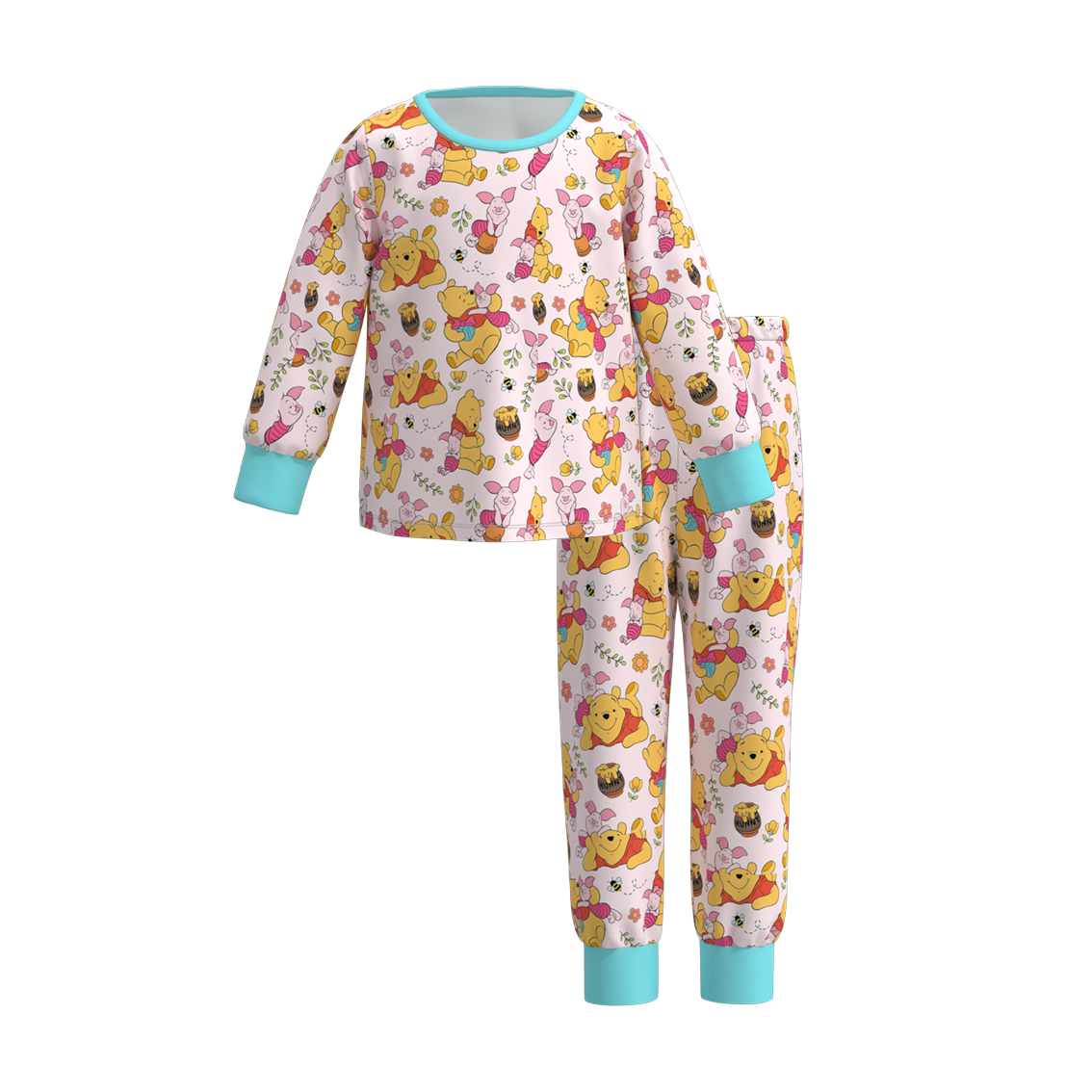 (Custom Design Preorder MOQ 5) Cartoon Bear Pink Print Girls Pajamas Clothes Set