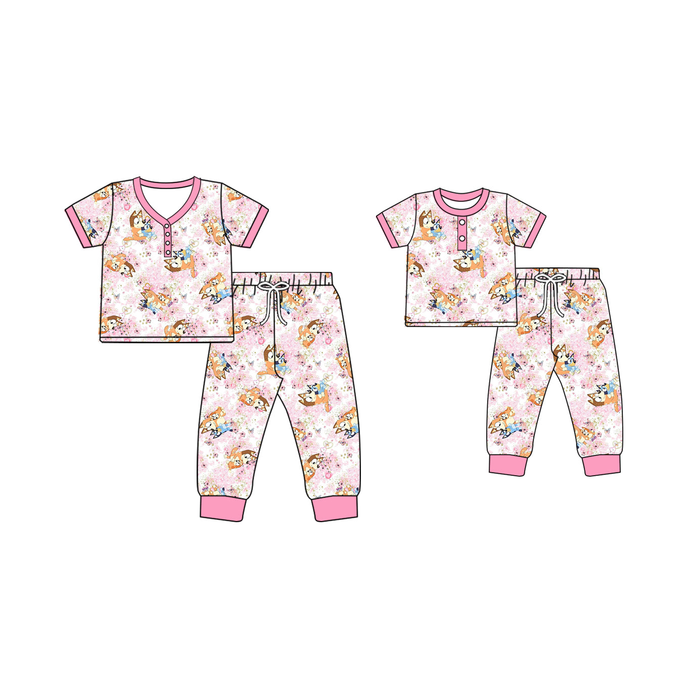 12.16(Custom Design Preorder MOQ 5 Each Design) Cartoon Dog Pink Print Pajamas Sets Mom and Me Summer Matching Clothes