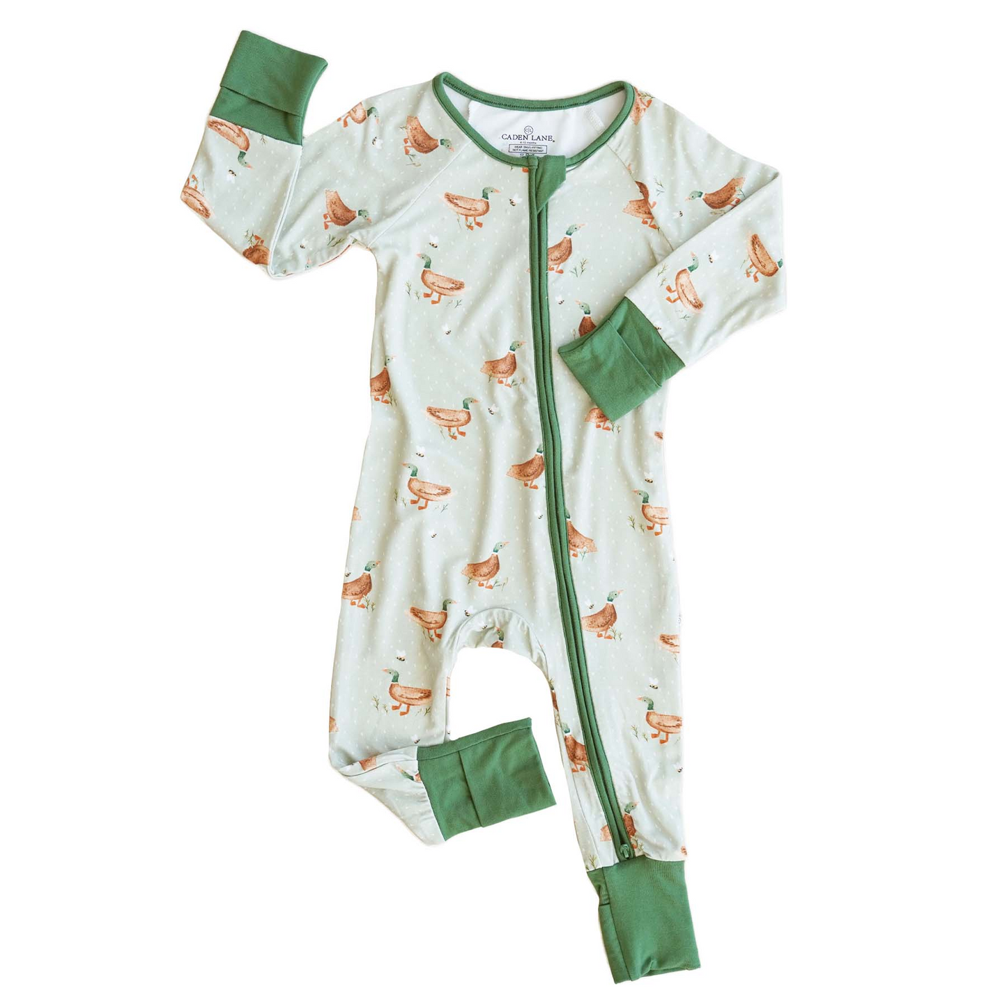 (Custom Design Preorder MOQ 5)  Duck Print Baby Bamboo Fall Sleeper Zipper Romper