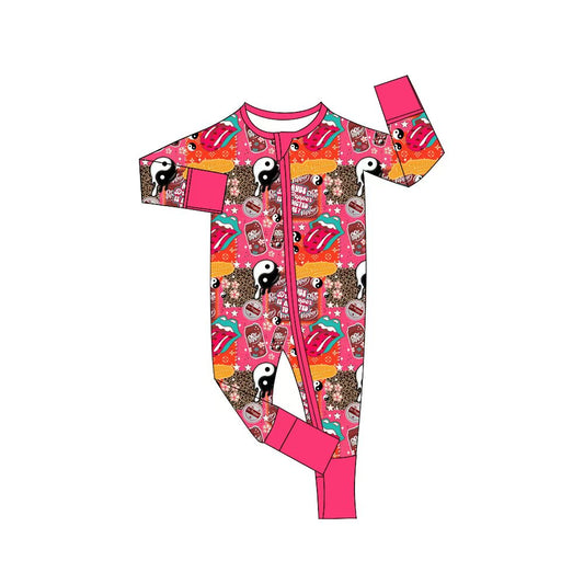 (Custom Design Preorder MOQ 5) PEPPER Red Print Baby Girls Sleeper Zipper Romper