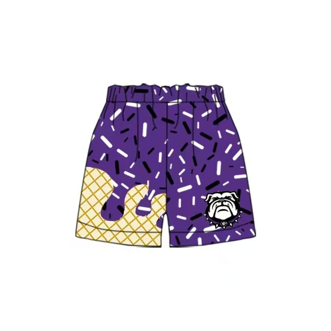 (Custom Design Preorder MOQ 5 Each Item) Team's Bulldog Purple Sprinkles Print Summer Bottom Shorts Mom and Me Matching Clothes