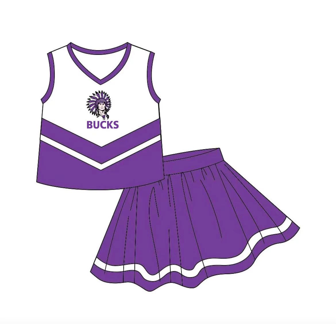 (Custom Design Preorder MOQ 5) Team's Bucks Top Purple Skirts Girls Summer Clothes Set