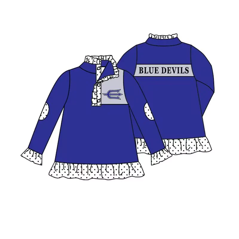 (Custom Design Preorder MOQ 5) Team's DEVILS Blue Print Girls Buttons Pullover Top