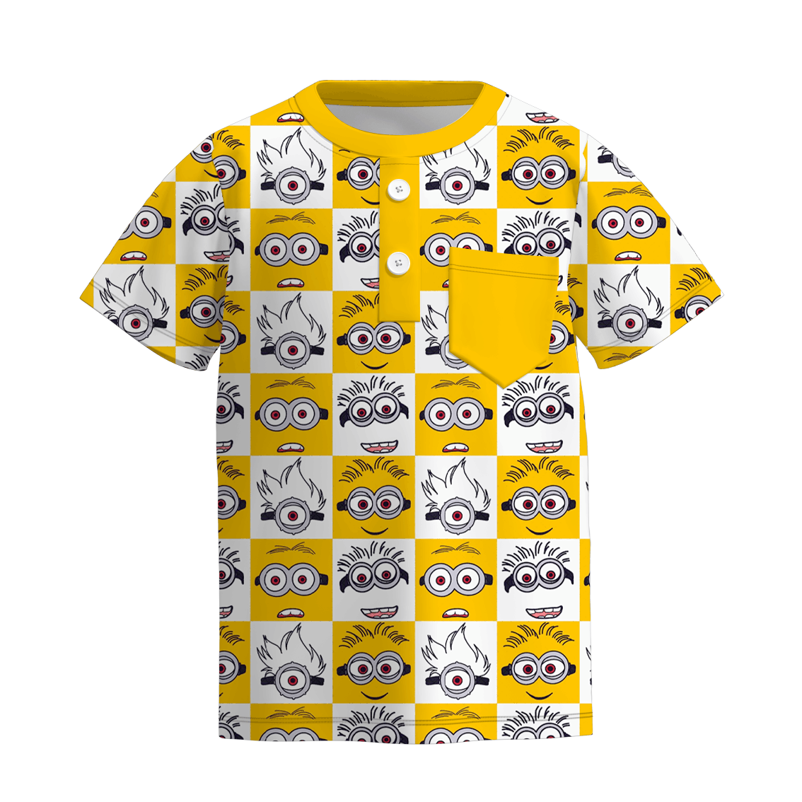 (Custom Design Preorder MOQ 5) Cartoon Banana Yellow Print Pocket Boys Polo Tee Shirts Top