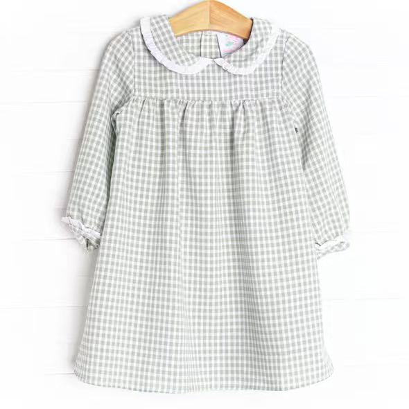 (Custom Design Preorder MOQ 5) Green Plaid Print Girls Knee Length Dress