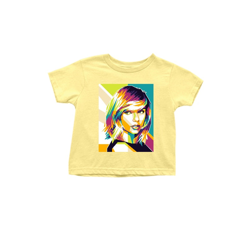 (Custom Design Preorder MOQ 5) Yellow Singer Swiftie Print Girls Summer Tee Shirts Top