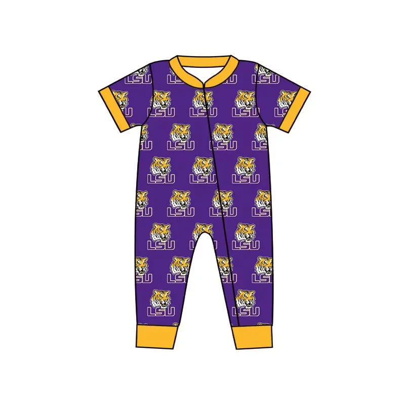 (Custom Design Preorder MOQ 5) Team's LSU Print Baby Zipper Sleeper Romper