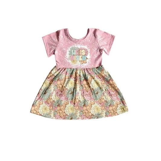 (Custom Design Preorder MOQ 5) He is Risen Flowers Print Girls Summer Knee Length Dress