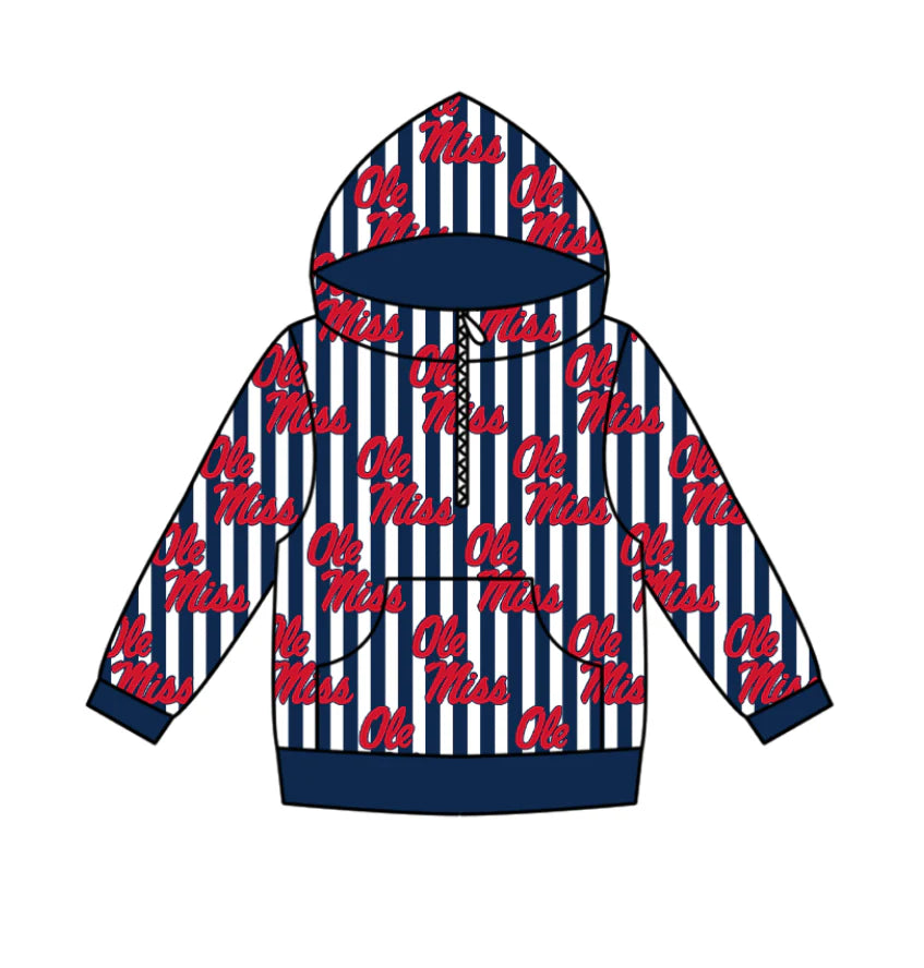 (Custom Design Preorder MOQ 5 Each Design) Team's Ole Miss Print Hoodie Zipper Top Mom and Me Matching Clothes