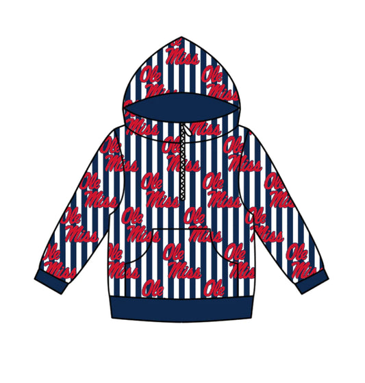 (Custom Design Preorder MOQ 5 Each Design) Team's Ole Miss Print Hoodie Zipper Top Mom and Me Matching Clothes