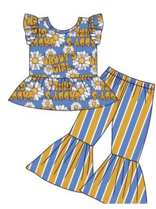 (Custom Design Preorder MOQ 5) Daddy'S Girl Top Stripes Bell Pants Girls Clothes Set