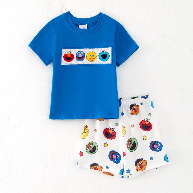 (Custom Design Preorder MOQ 5) Cartoon Street Shorts Boys Summer Clothes Set