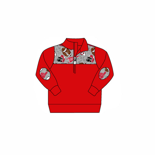 (Custom Design Preorder MOQ 5) Team's KC Red Print Boys Pullover Zipper Tee Shirts Top