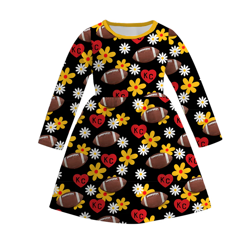 (Custom Design Preorder MOQ 5) Team's CHIEFS Flowers Print Girls Knee Length Dress