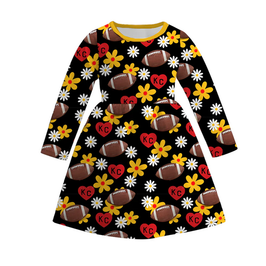 (Custom Design Preorder MOQ 5) Team's CHIEFS Flowers Print Girls Knee Length Dress