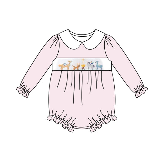 (Custom Design Preorder MOQ 5) Alpaca Pink Stripes Print Baby Girls Fall Romper