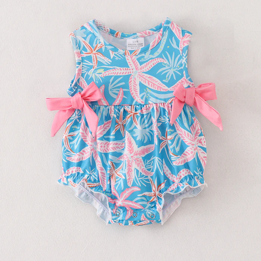 (Custom Design Preorder MOQ 5) Starfish Print Baby Girls Summer Romper
