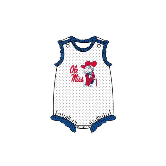 (Custom Design Preorder MOQ 5 ) Team's Ole Miss Print Baby Girls Summer Romper