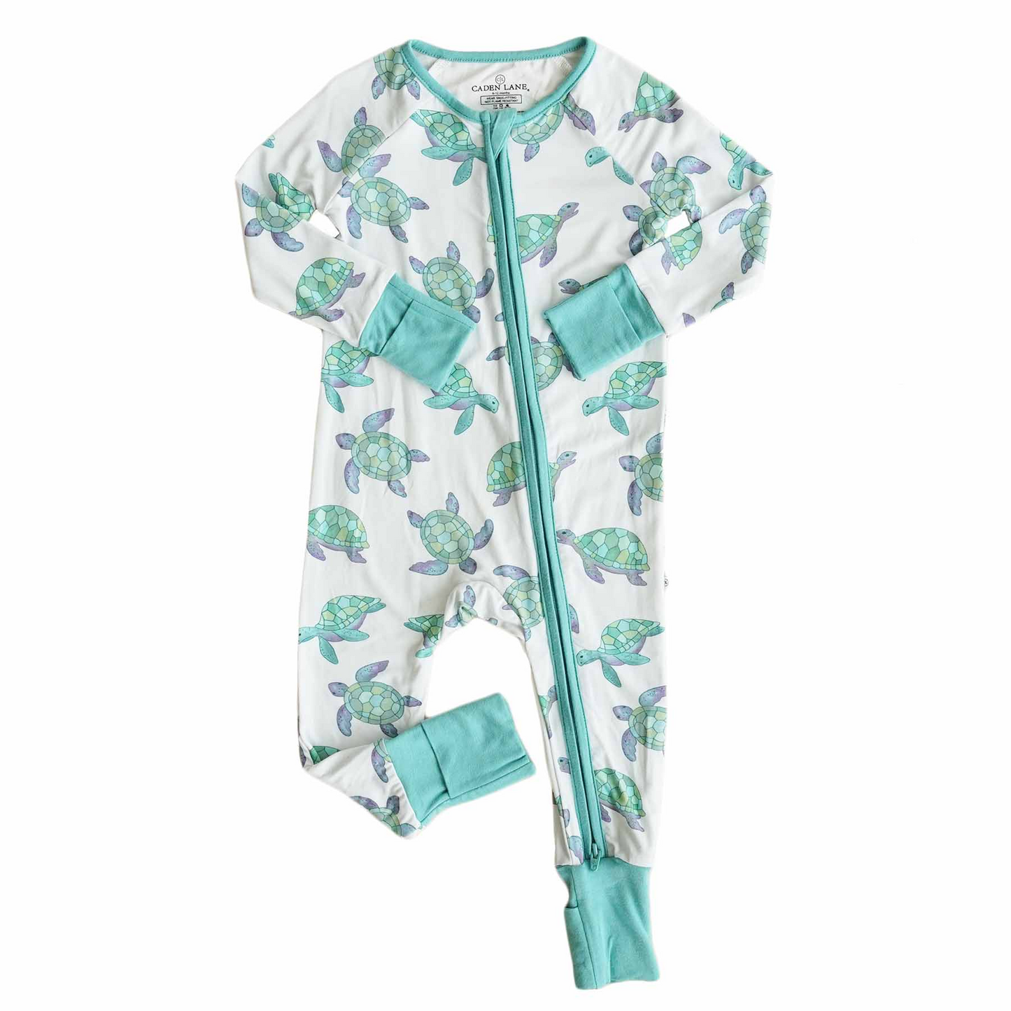 (Custom Design Preorder MOQ 5)  Sea Turtle Print Baby Girls Bamboo Fall Sleeper Zipper Romper