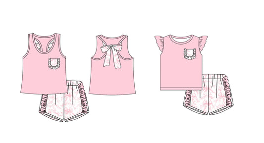 12.14(Custom Design Preorder MOQ 5 Each Design) Pink Top Bows Shorts Girls Summer Matching Clothes Sisters Wear