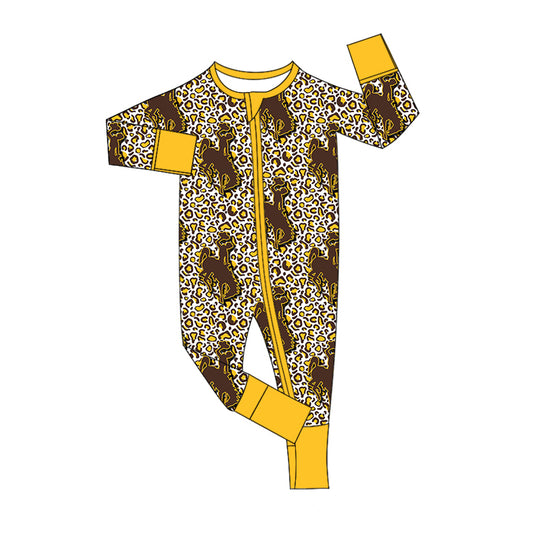 (Custom Design Preorder MOQ 5)  Rodeo Leopard Print Baby Girls Western Bamboo Sleeper Zipper Romper