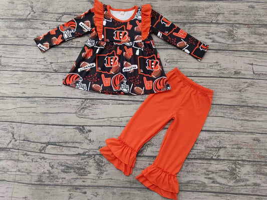 (Split Order Preorder) Deadline November 20 Team's BENGALS Tunic Top Orange Pants Girls Fall Clothes Set