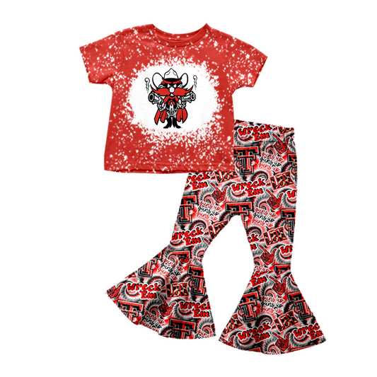 (Split Order Preorder) Deadline November 4 Team's Red Raiders Print Bell Pants Girls Clothes Set