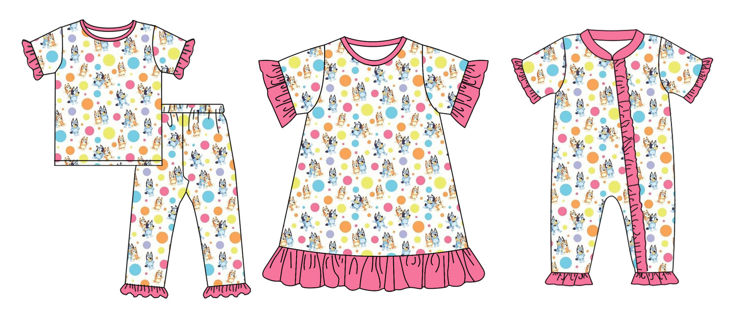 11.28(Custom Design Preorder MOQ 5 Each Design) Cartoon Dog Print Girls Matching Clothes Sisters Wear