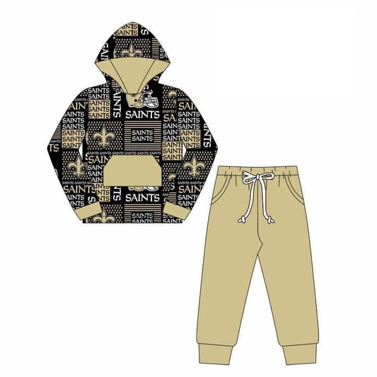 (Custom Design Preorder MOQ 5) Team's SAINTS Hoodie Top Pocket Pants Boys Fall Clothes Set