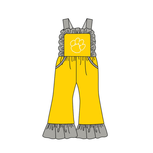 (Custom Design Preorder MOQ 5) Team's Paw Yellow Print Girls Summer Jumpsuits