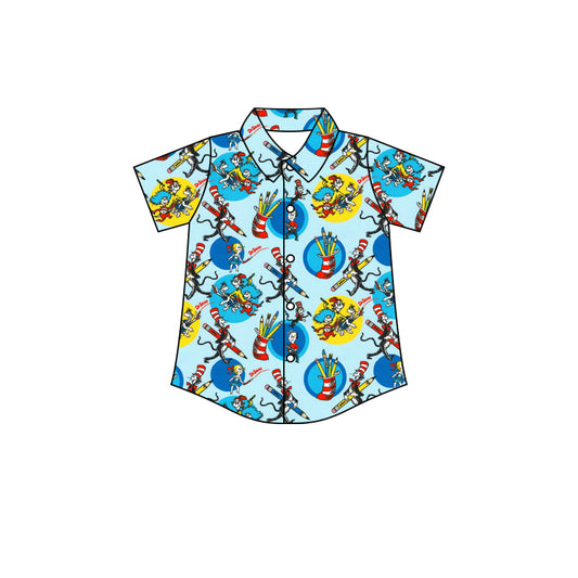 (Custom Design Preorder MOQ 5) Dr.Reading Pen Blue Print Boys Summer Tee Shirts Top